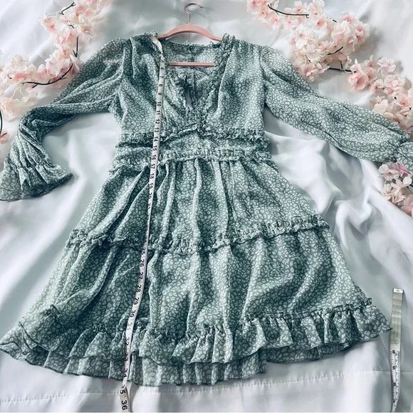 Green Ruffled Floral Sundress with Bishop Sleeves - Picture 9 of 9